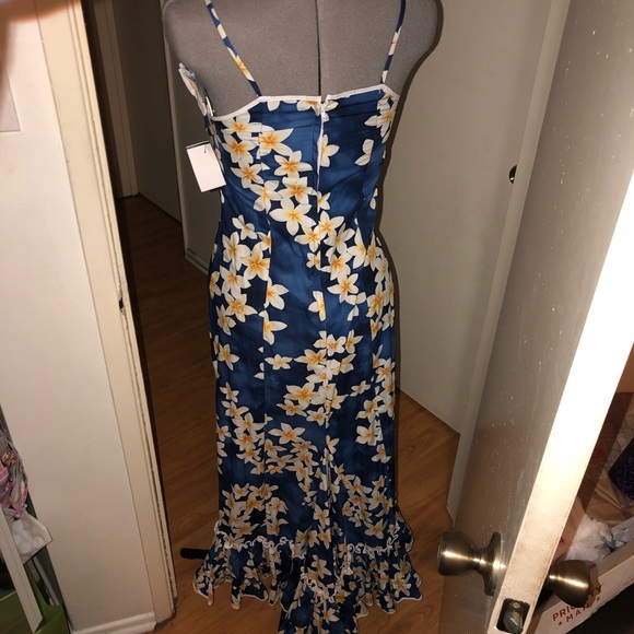 Blue floral vintage tiki long body con dress - Picture 4 of 7